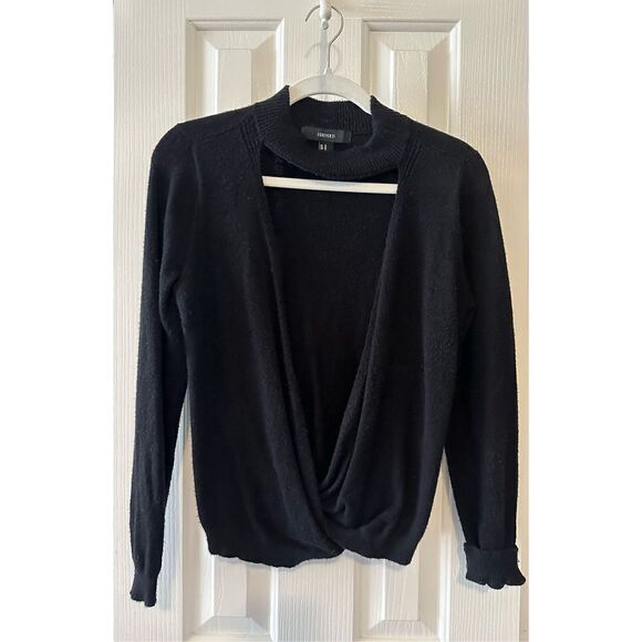Forever 21 knit sweater mock neck open V criss cross front size M - Picture 3 of 4